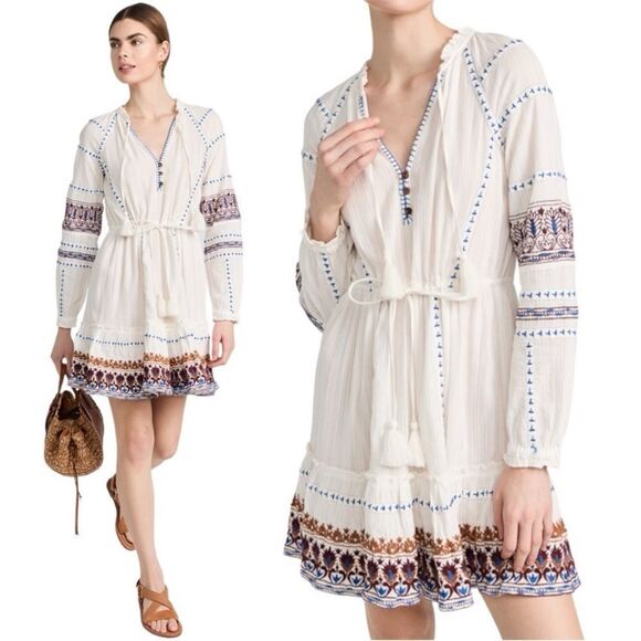 Veronica Beard short white long sleeve boho style dress size medium - Picture 1 of 15
